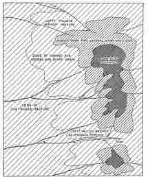 Fig. 25—Regional diagram for the Maritime Cordillera to show the physical relations in the district where the highest habitation in the world are located. For location, see Fig. 20. It should be remembered that the orientation of these diagrams is generalized. By reference to Fig. 20 it will be seen that some portions of the crest of the Maritime Cordillera run east and west and others north and south. The same is true of the Cordillera Vilcapampa, Fig. 36.