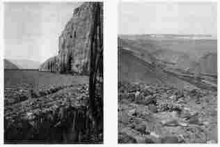Fig. 155—Steep walls in the Majes Valley below Cantas and the abrupt termination against them of a deep alluvial fill.