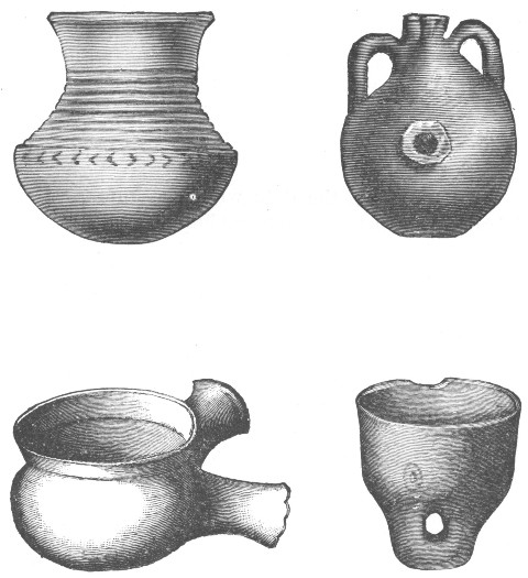 SPECIMENS OF POTTERY FOUND IN SWISS LAKE DWELLINGS. (Copied by permission from "Harper's Magazine.")[Pg 11