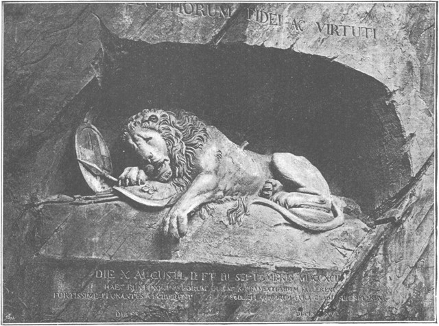 THE LION OF LUCERNE. (From a photograph of the original.)