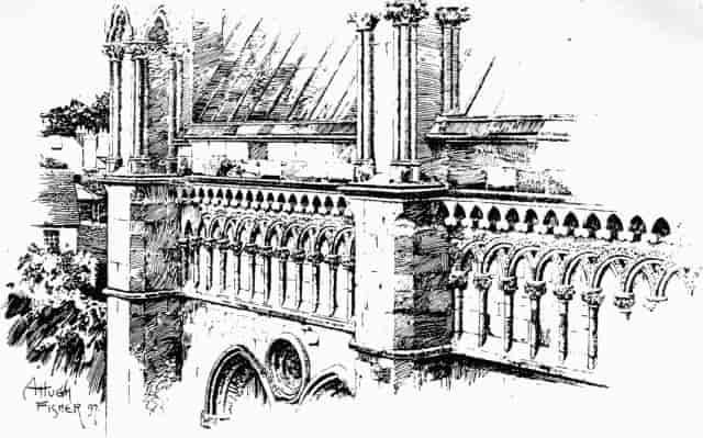 Illustration: EXTERIOR OF THE LADY CHAPEL. DRAWN BY A. HUGH FISHER.