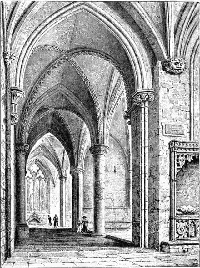 Illustration: VIEW BEHIND THE ALTAR, LOOKING NORTH. AFTER A DRAWING BY W. H. BARTLETT, 1830.