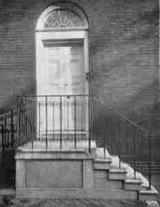 Plate XXXVI.—Doorway and Ironwork, Northeast Corner of Third and Pine Streets; Stoop with Curved Stairs and Iron Handrail, 316 South Third Street.