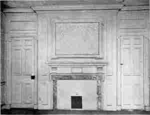Plate LXIV.—Chimney Piece and Paneled Wall on the Second Floor of an old Spruce Street House; Detail of Mantel, 312 Cypress Street.