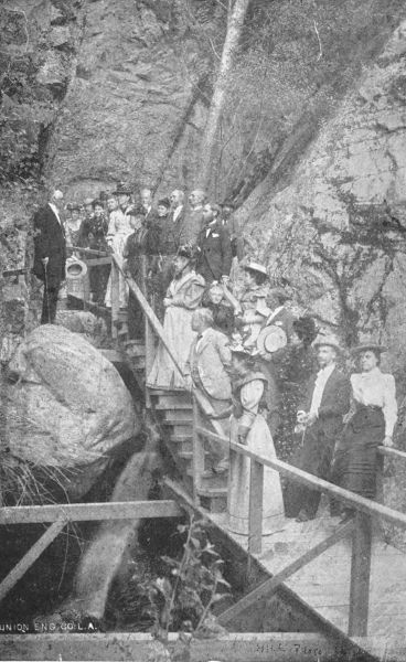 Professor Lowe Addressing his Guests on the Suspended Boulder, Rubio Canyon.