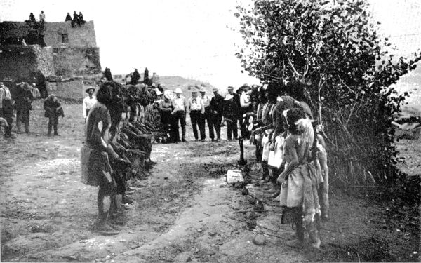 Line-up of Snake and Antelope Priests, Antelope Dance, Oraibi, 1902.