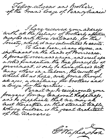 Fac-simile of Washington's Reply to Grand Lodge of Pennsylvania