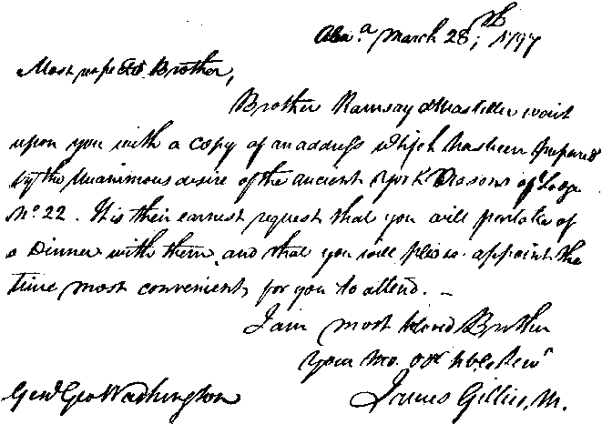 Fac-simile of Letter from W. M. of Alexandria Lodge