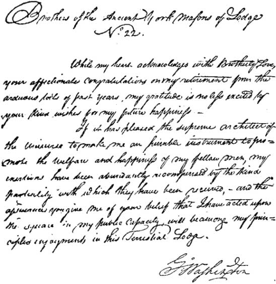 Fac-simile of Washington's Reply to Alexandria Lodge